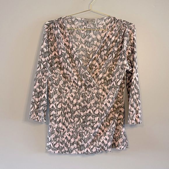 J.Jill Mesh Surplice Pink & Gray Marble Print Top || SZ Large - Picture 1 of 10